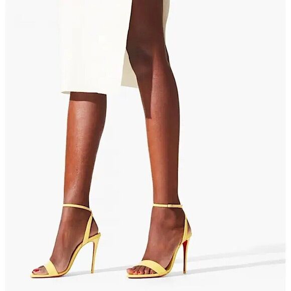 CHRISTIAN LOUBOUTIN Loubigirl 100 Patent Leather Stilleto Heel Sandals Yellow 36 - Picture 9 of 11